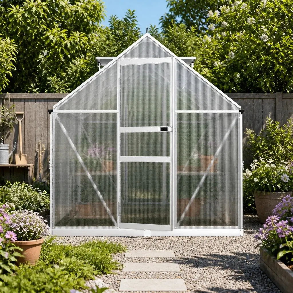 Aluminium Polycarbonate Greenhouse UV Resistant 2.42x1.9x1.95M Garden Plant Growing Structure