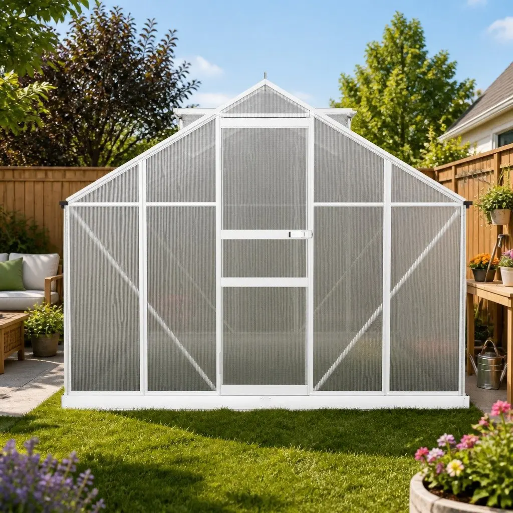 Aluminium Greenhouse Polycarbonate 3x2.5x1.95M Durable Garden Plant Growing Shed