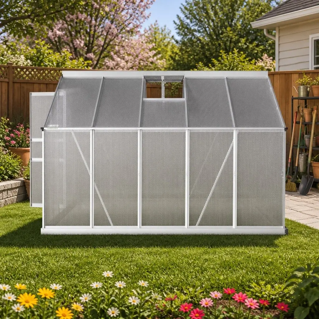 Aluminium Greenhouse Polycarbonate 3x2.5x1.95M Durable Garden Plant Growing Shed