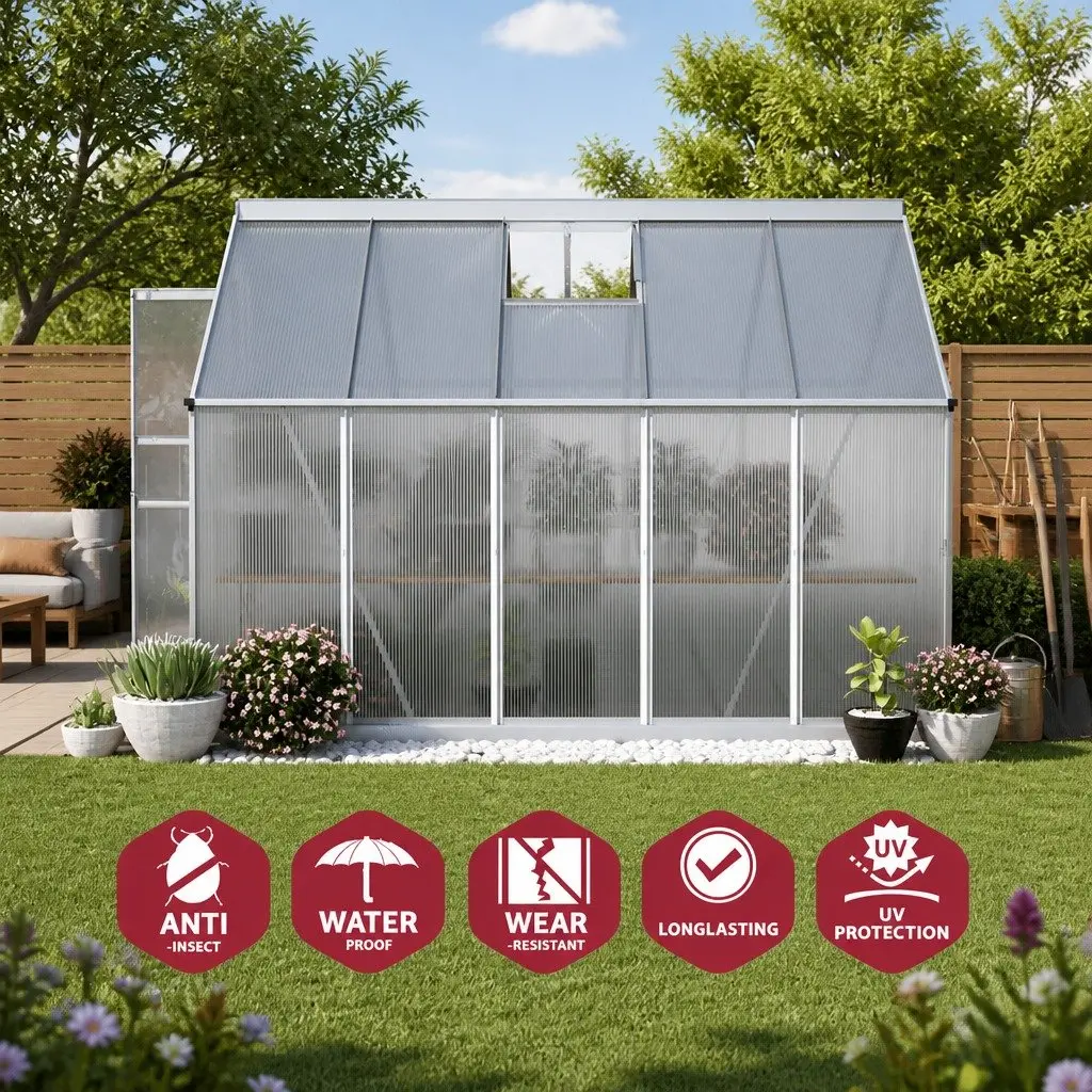 Aluminium Greenhouse Polycarbonate 3x2.5x1.95M Durable Garden Plant Growing Shed