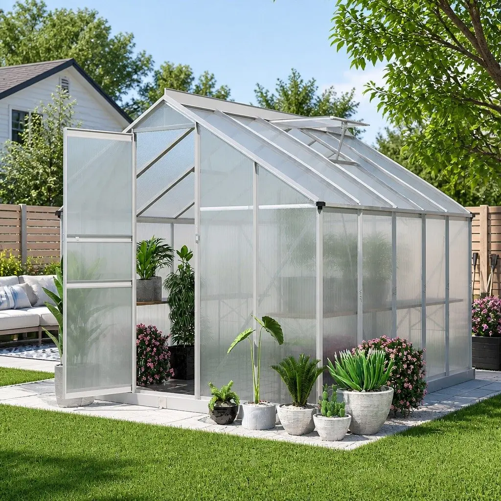 Aluminium Greenhouse Polycarbonate 3x2.5x1.95M Durable Garden Plant Growing Shed
