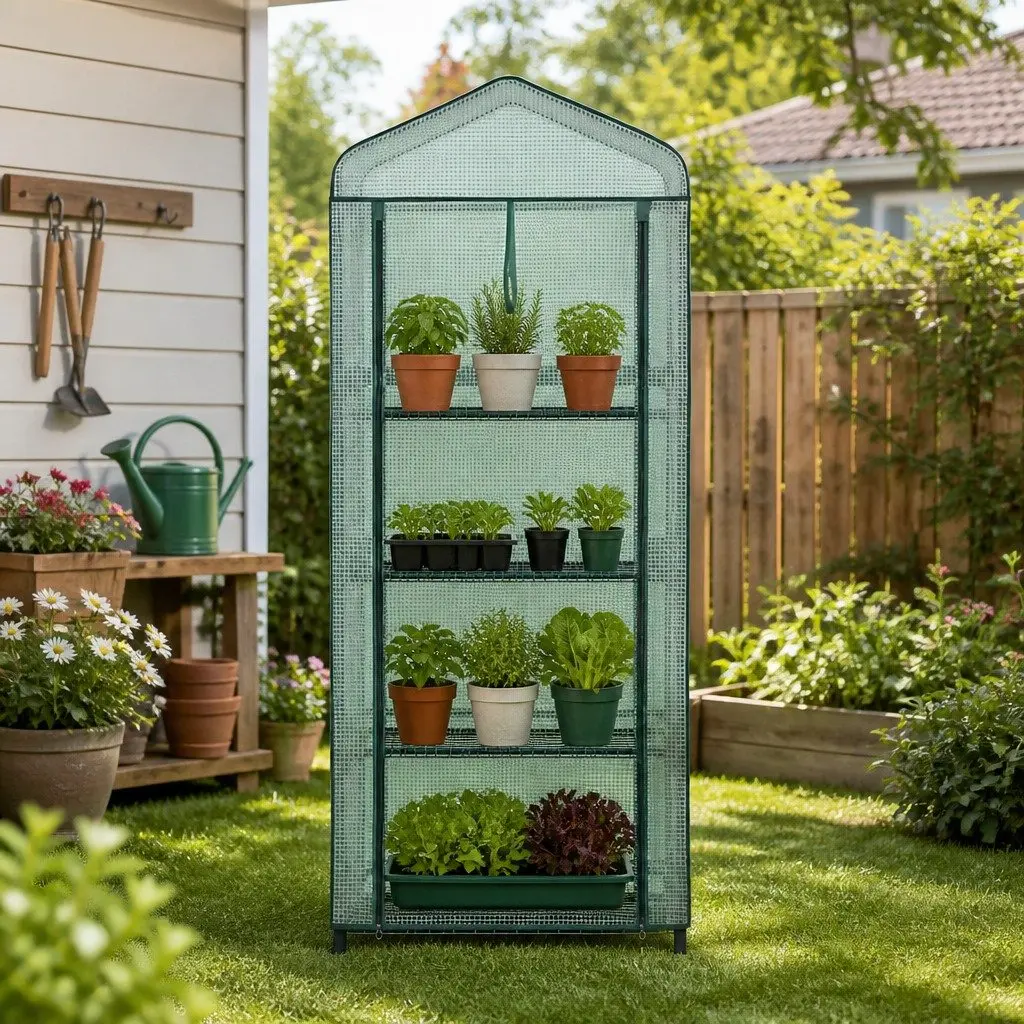 Greenhouse Portable 4 Tier Plant Shelf Compact Size Outdoor