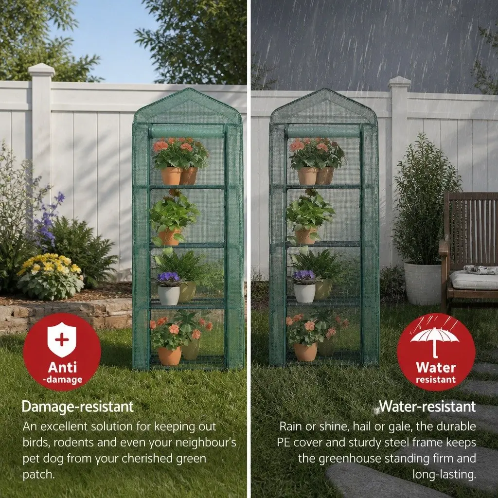 Greenhouse Portable 4 Tier Plant Shelf Compact Size Outdoor