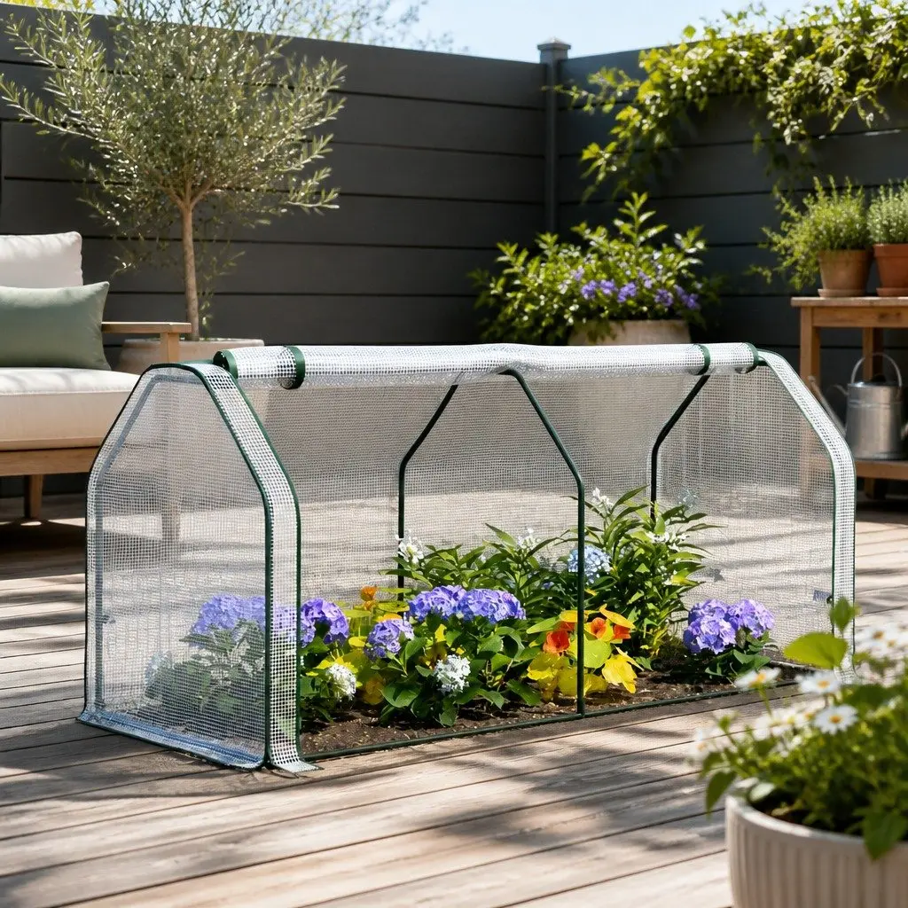 Mini Greenhouse PE Cover Roll-Up Zippered Door Compact 121cm x 54cm x 62cm