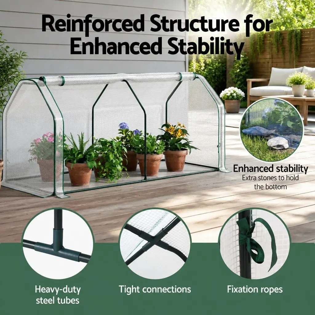 Mini Greenhouse PE Cover Roll-Up Zippered Door Compact 121cm x 54cm x 62cm