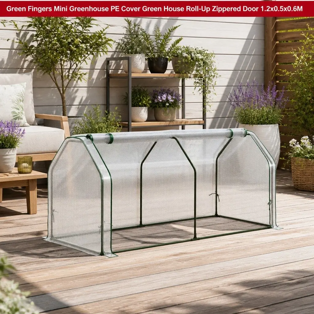 Mini Greenhouse PE Cover Roll-Up Zippered Door Compact 121cm x 54cm x 62cm