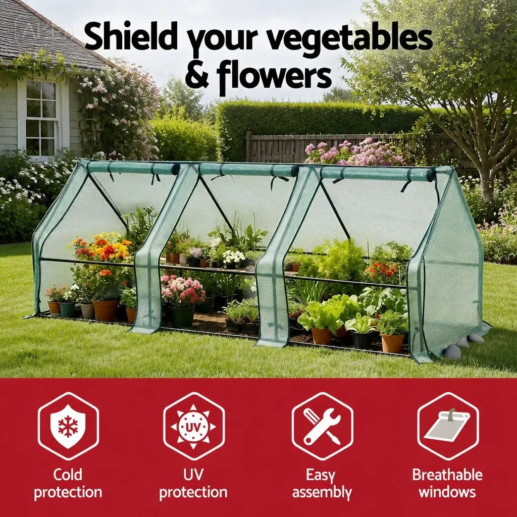 Mini Greenhouse Steel Frame PE Cover 240x90x90cm Outdoor Garden Shelter Portable