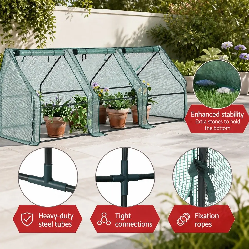 Mini Greenhouse Steel Frame PE Cover 240x90x90cm Outdoor Garden Shelter Portable