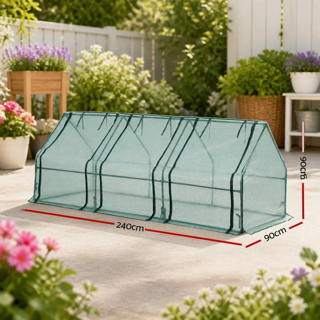 Mini Greenhouse Steel Frame PE Cover 240x90x90cm Outdoor Garden Shelter Portable