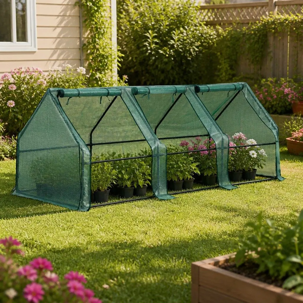 Mini Greenhouse Steel Frame PE Cover 240x90x90cm Outdoor Garden Shelter Portable