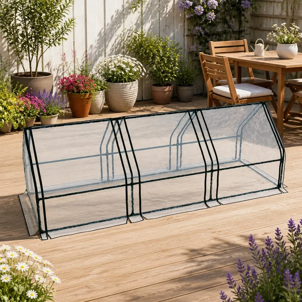 Greenhouse Mini Raised Garden Bed Planter 2.7x0.9x0.9M Protective Cover Outdoor