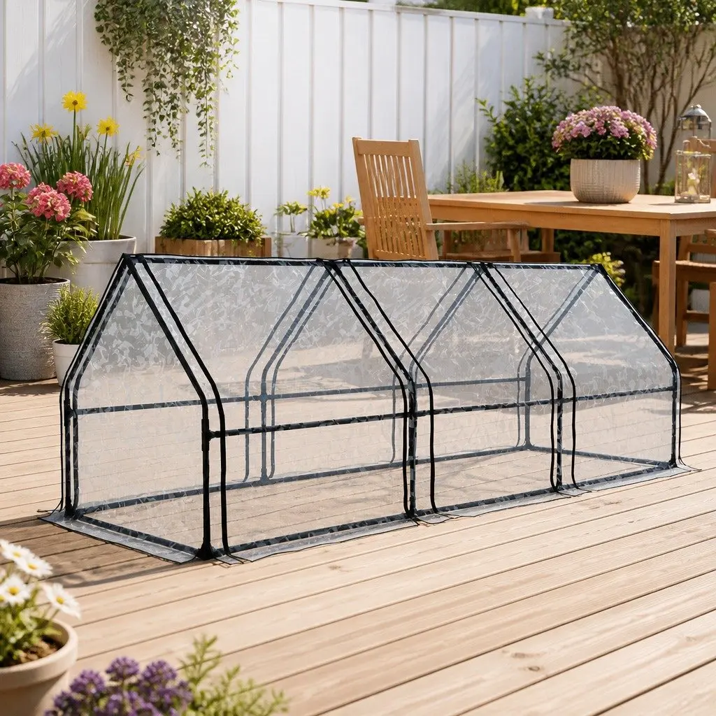 Greenhouse Mini Raised Garden Bed Planter 2.7x0.9x0.9M Protective Cover Outdoor