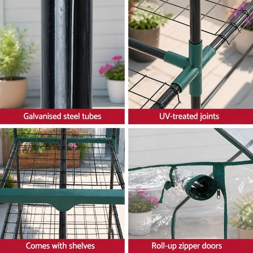 Greenhouse 5 Tier Mini Garden Bed Planter Box Deck Patio Shelves Roll-Up Door