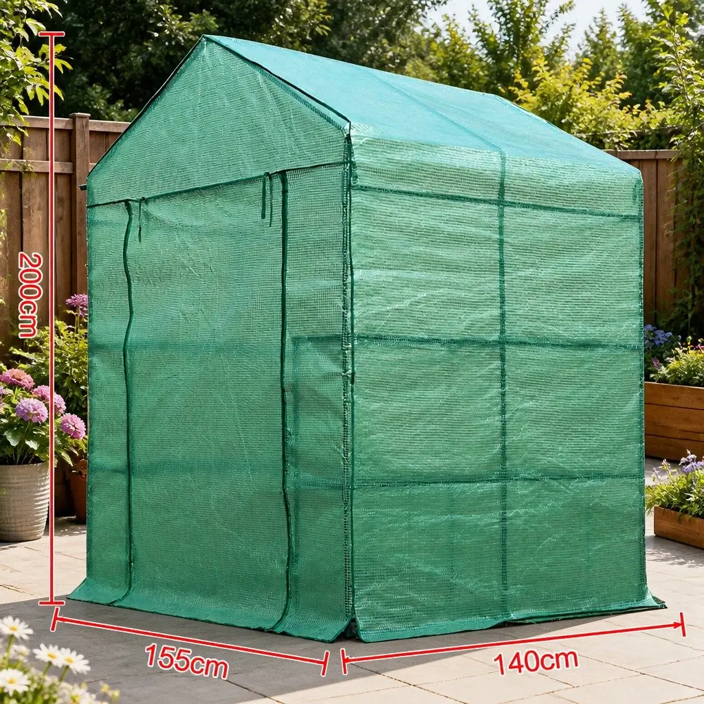 Walk-In Greenhouse Tunnel Portable 1.4x1.55x2M with 8 Shelves for Garden Plant Shed