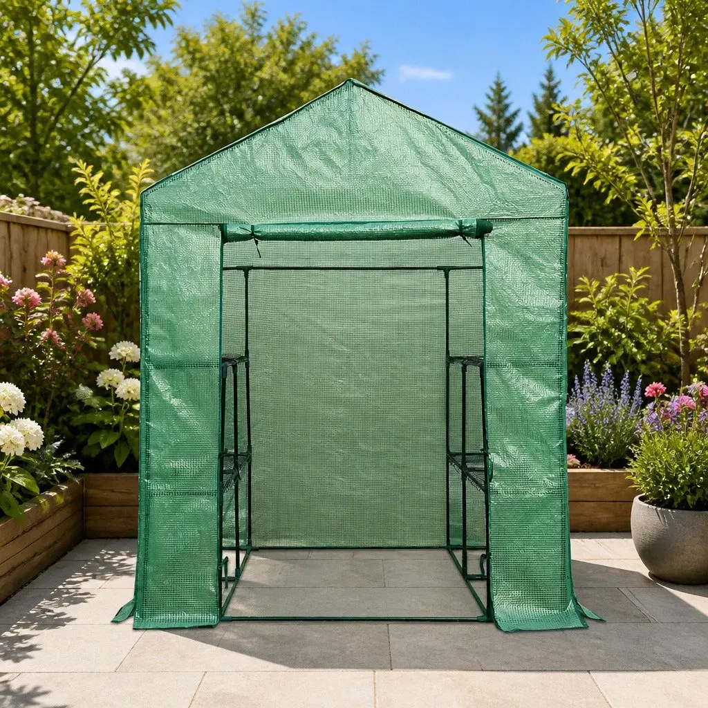 Walk-In Greenhouse Tunnel Portable 1.4x1.55x2M with 8 Shelves for Garden Plant Shed