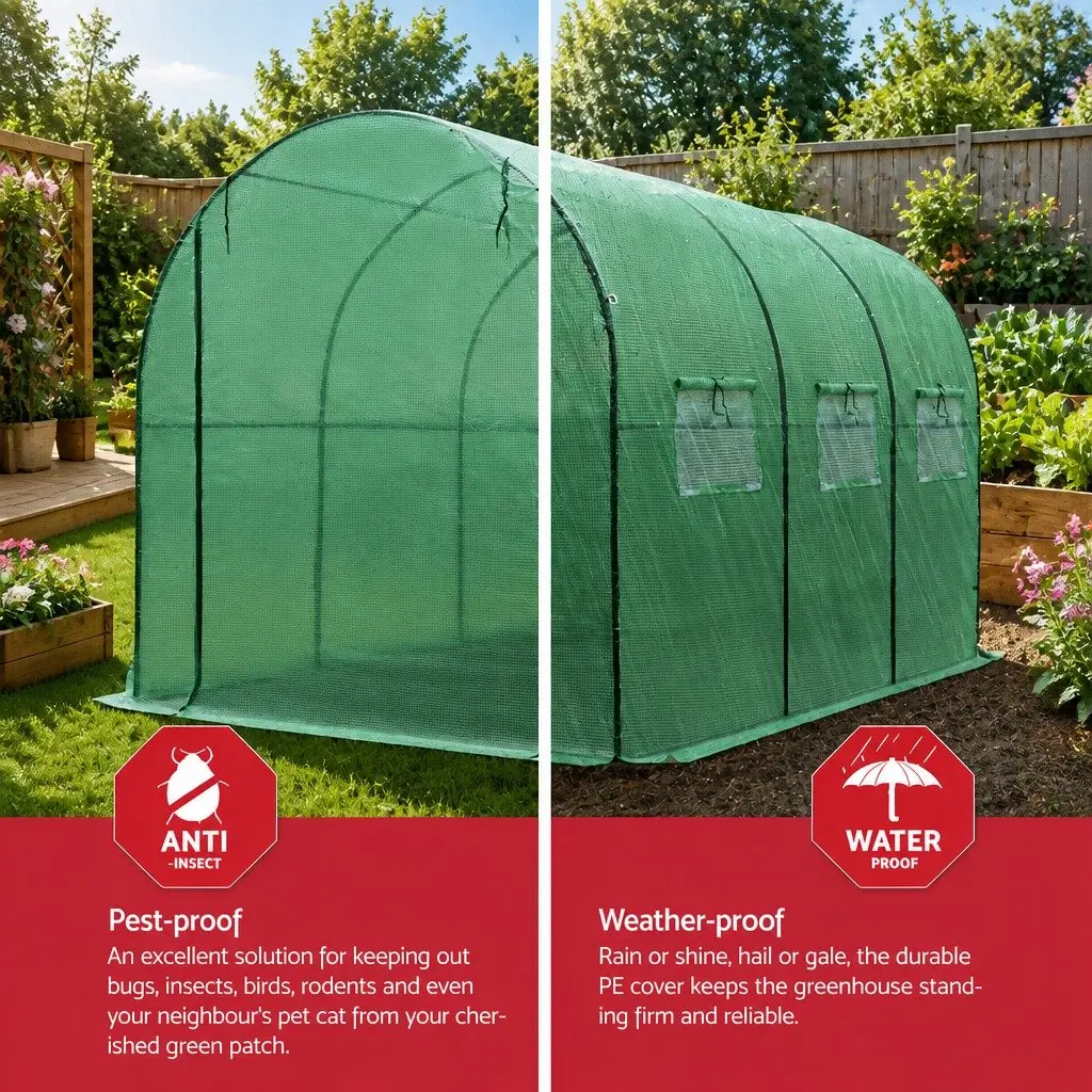 Walk-In Greenhouse Durable Powder Coated Steel Frame 3x2x2M Tunnel Garden Plant Dome Shed