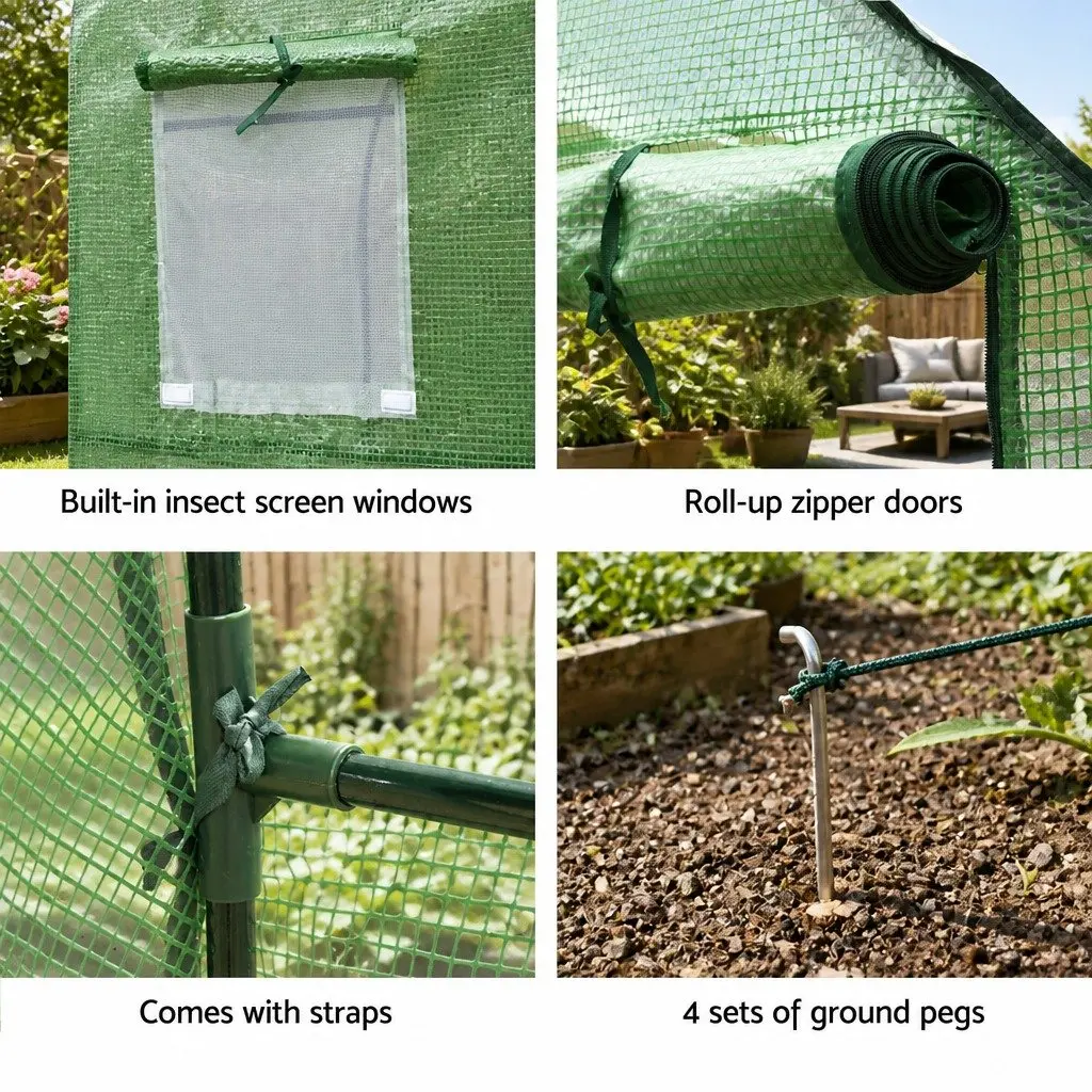 Walk-In Greenhouse Durable Powder Coated Steel Frame 3x2x2M Tunnel Garden Plant Dome Shed