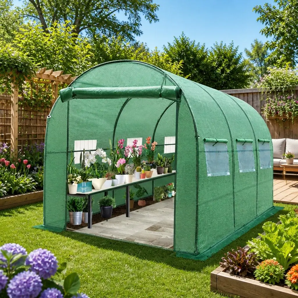Walk-In Greenhouse Durable Powder Coated Steel Frame 3x2x2M Tunnel Garden Plant Dome Shed