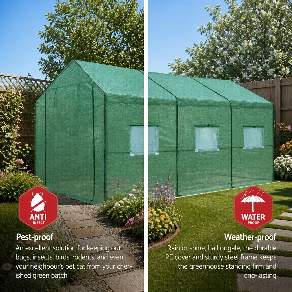 Walk In Greenhouse Tunnel Robust Galvanised Steel Frame 3.5M x 2M x 2M