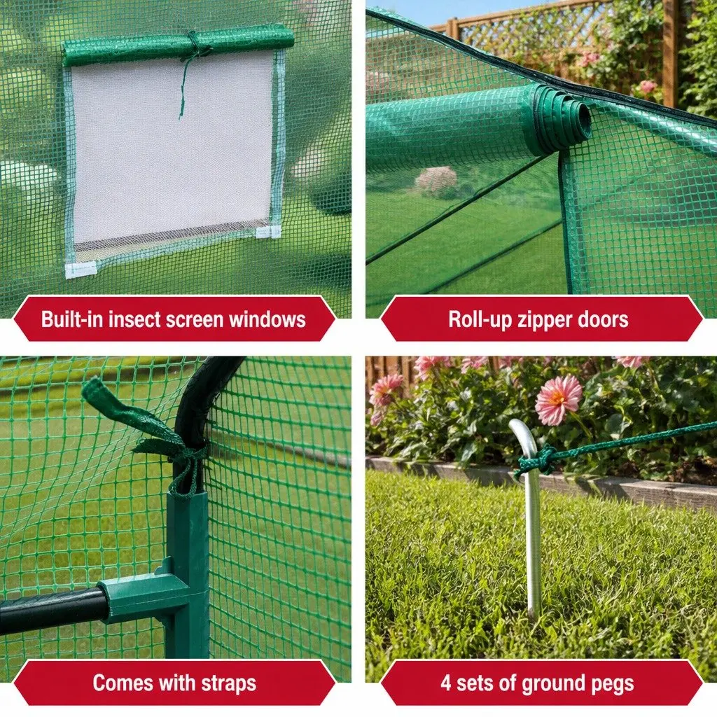 Walk In Greenhouse Tunnel Robust Galvanised Steel Frame 3.5M x 2M x 2M