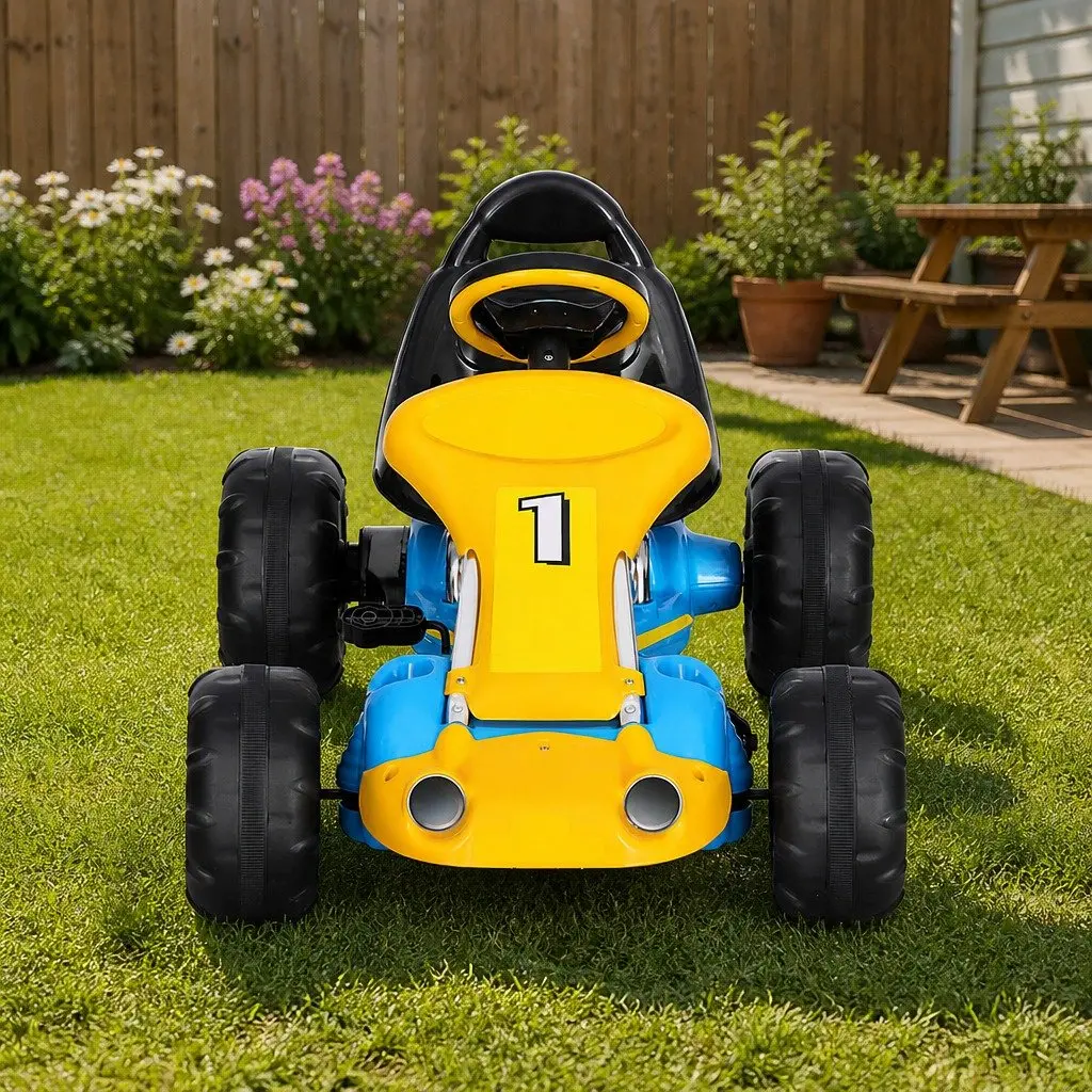 Kids Pedal Go Kart Blue Plastic Tyre Outdoor Play 94cm L x 61cm W x 53cm H