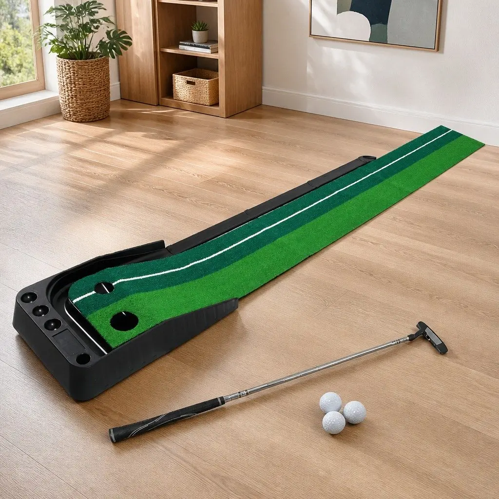Golf Putting Mat 250cm Portable Practice Trainer Dual Holes Ball