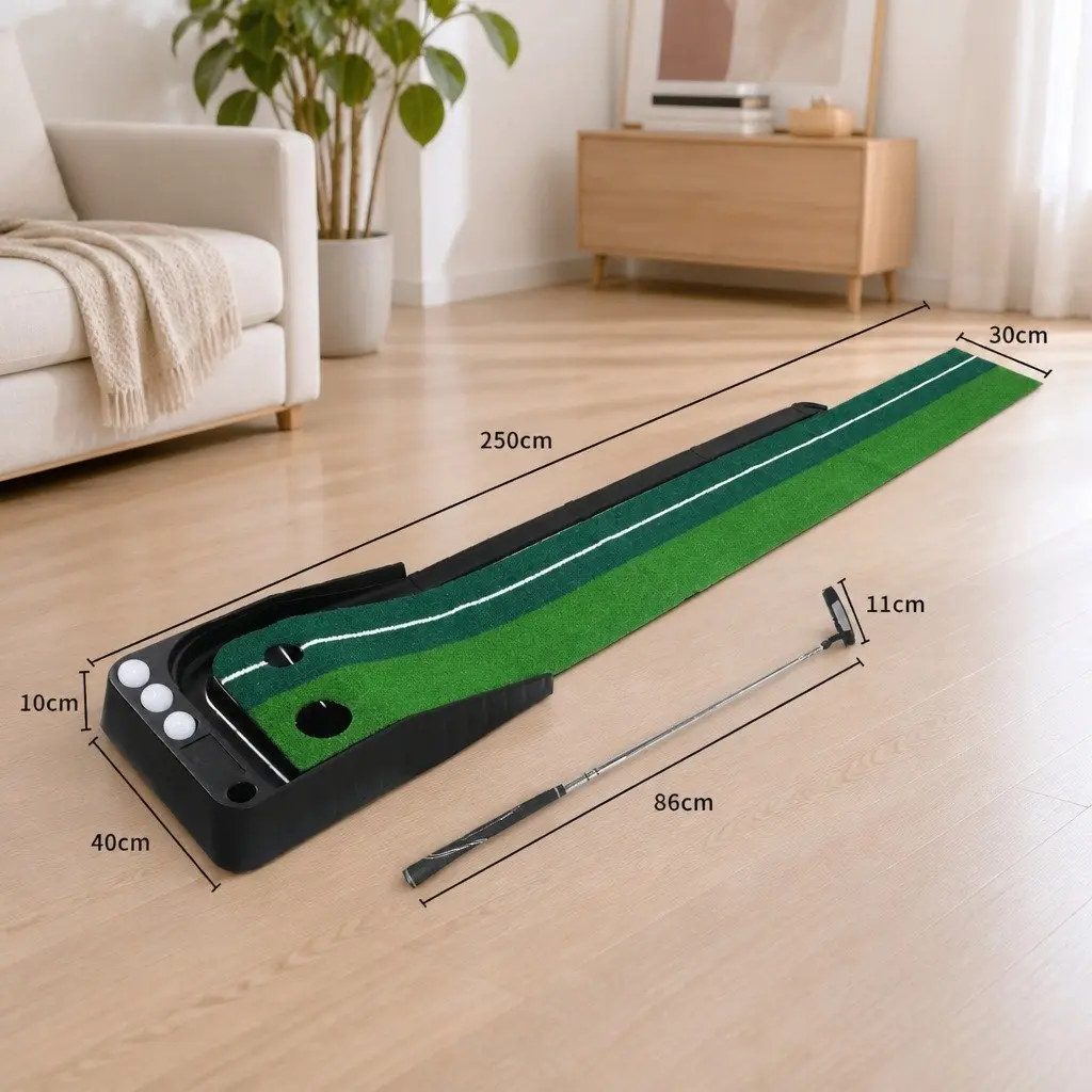 Golf Putting Mat 250cm Portable Practice Trainer Dual Holes Ball