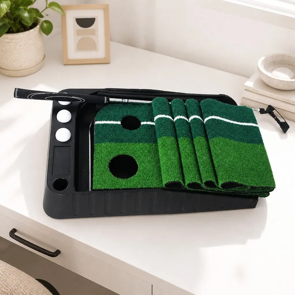 Golf Putting Mat 250cm Portable Practice Trainer Dual Holes Ball