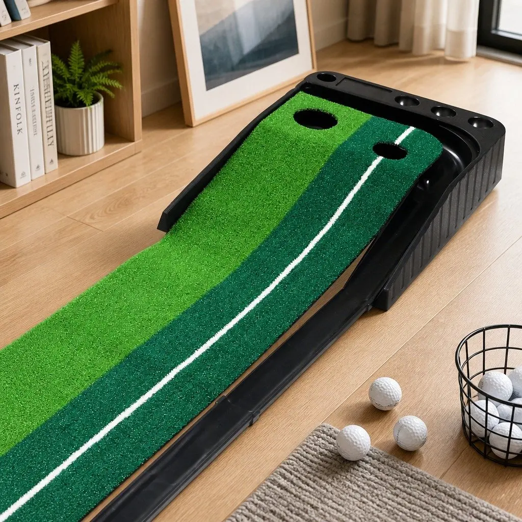 Golf Putting Mat 250cm Portable Practice Trainer Dual Holes Ball