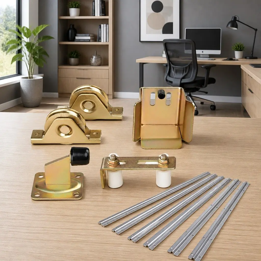 Sliding Gate Hardware Kit Roller Guide Track Stopper Accessories White DIY