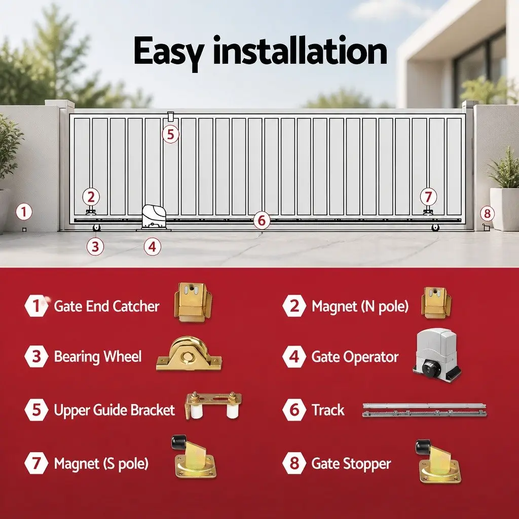 Electric Sliding Gate Opener Motor 450W Automatic Remote Control Kit for Gates up to 1200kg