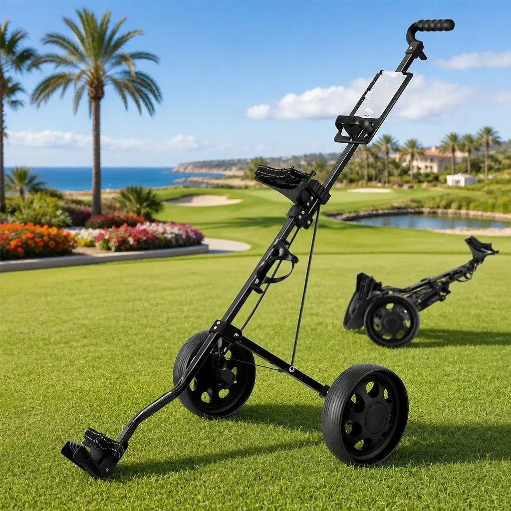 Golf Trolley 2 Wheel Folding Cart with Scoreboard Holder and Cup Holder