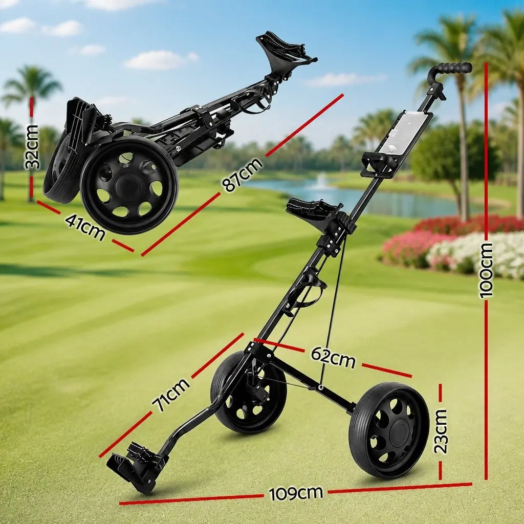 Golf Trolley 2 Wheel Folding Cart with Scoreboard Holder and Cup Holder