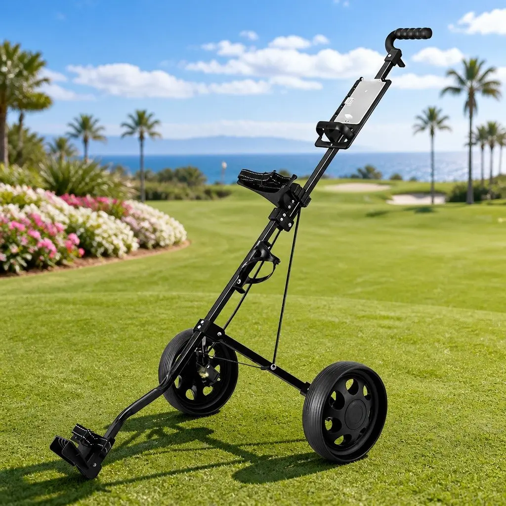 Golf Trolley 2 Wheel Folding Cart with Scoreboard Holder and Cup Holder