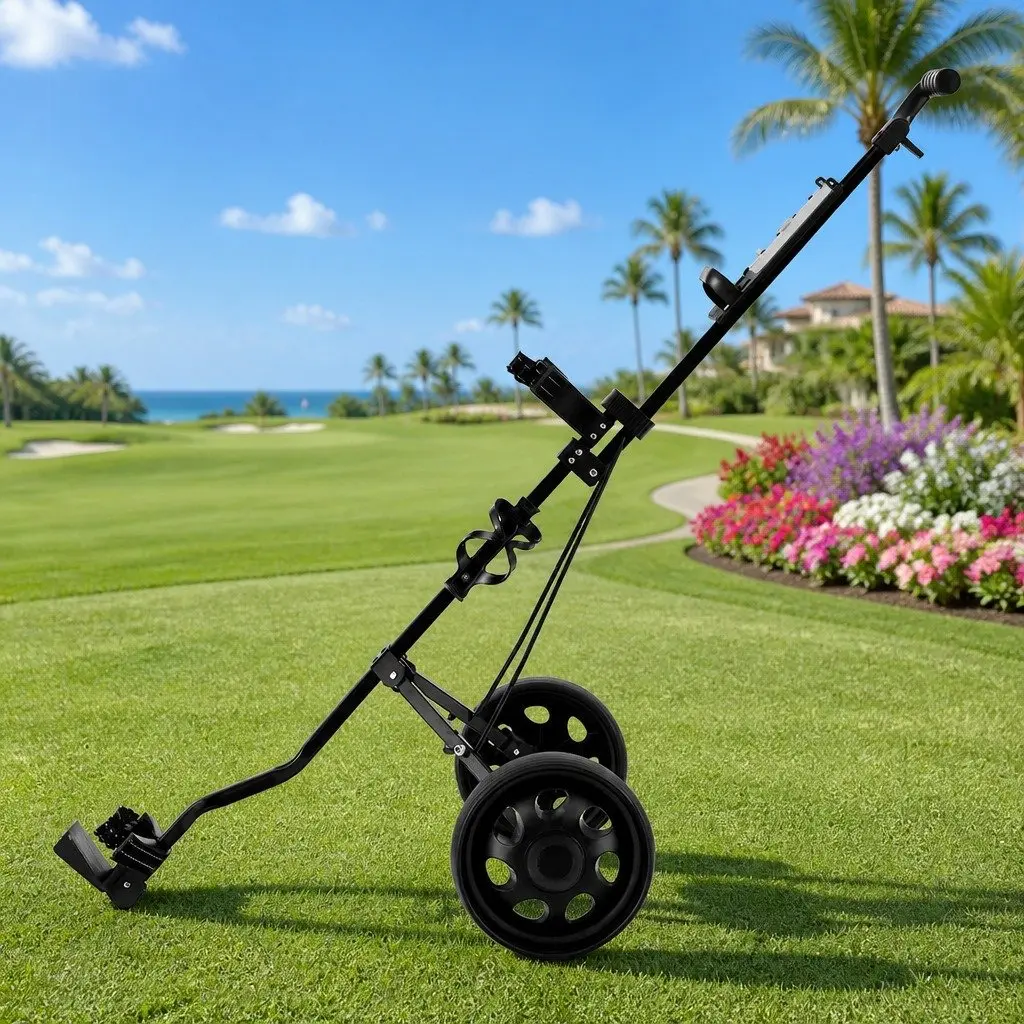 Golf Trolley 2 Wheel Folding Cart with Scoreboard Holder and Cup Holder