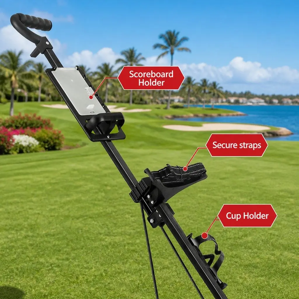 Golf Trolley 2 Wheel Folding Cart with Scoreboard Holder and Cup Holder