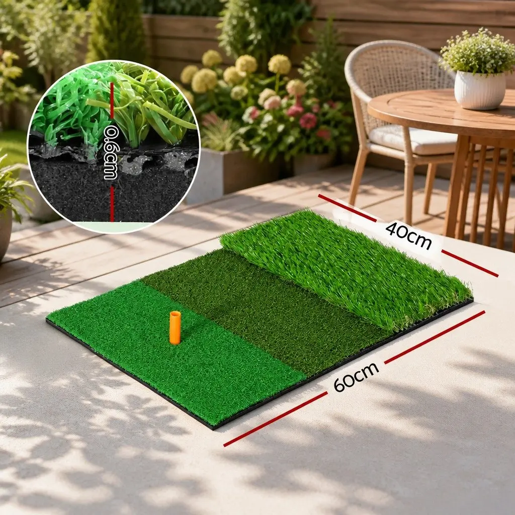 Golf Hitting Mat 3 in 1 Portable 40cm x 60cm Driving Range Practice Training Aid Green Turf