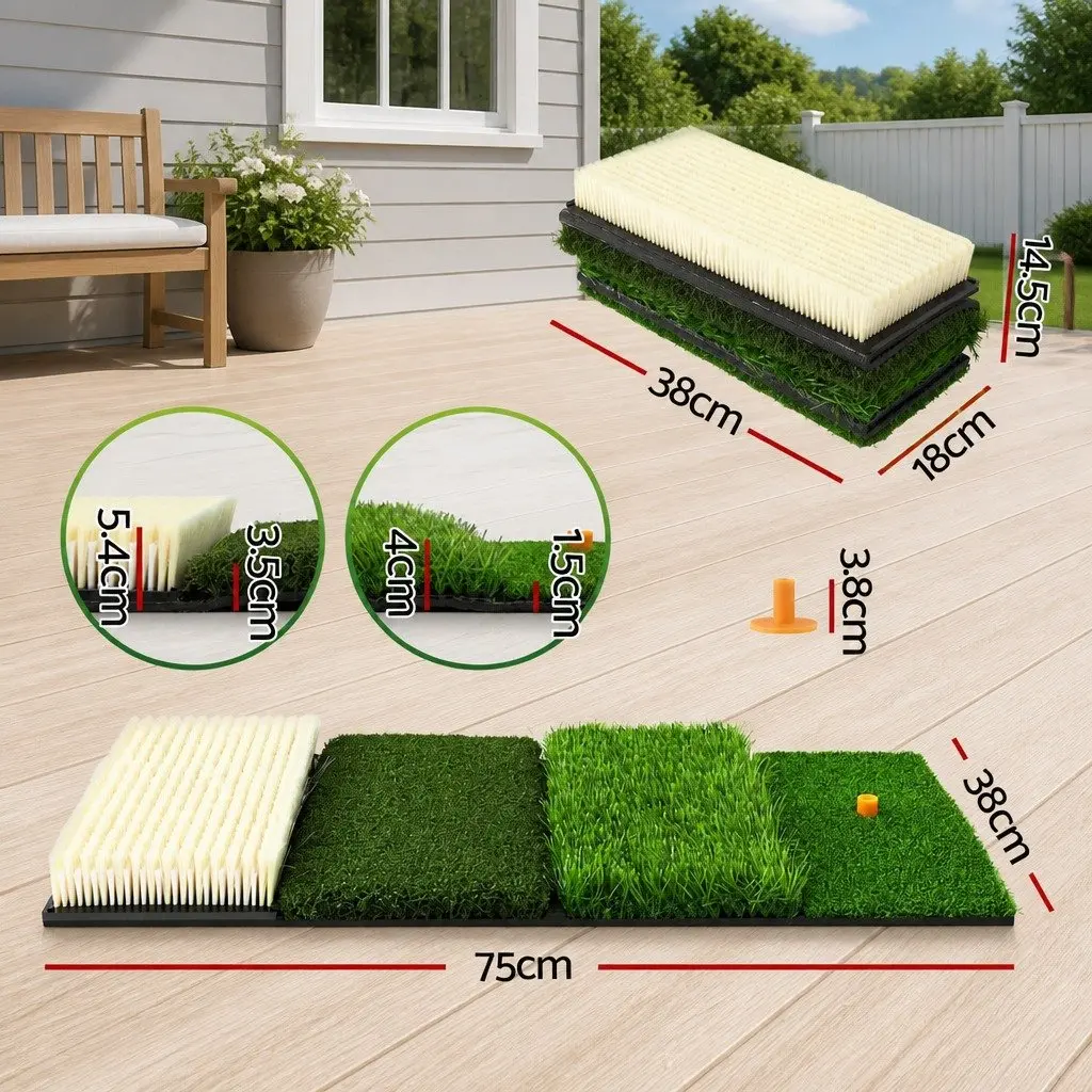 Golf Hitting Mat 4 in 1 Foldable Practice Turf Training Aid 75cm x 38cm x 5.4cm