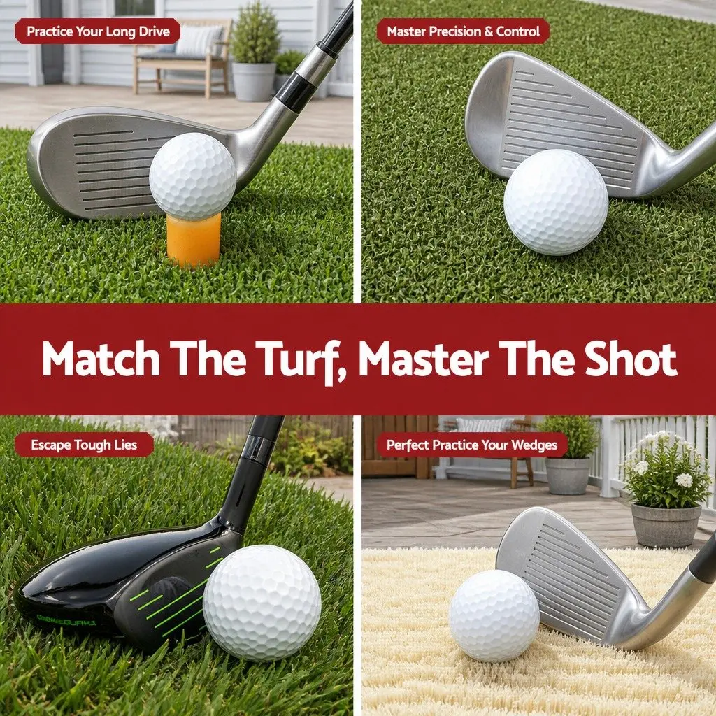 Golf Hitting Mat 4 in 1 Foldable Practice Turf Training Aid 75cm x 38cm x 5.4cm