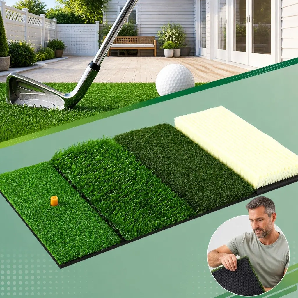 Golf Hitting Mat 4 in 1 Foldable Practice Turf Training Aid 75cm x 38cm x 5.4cm