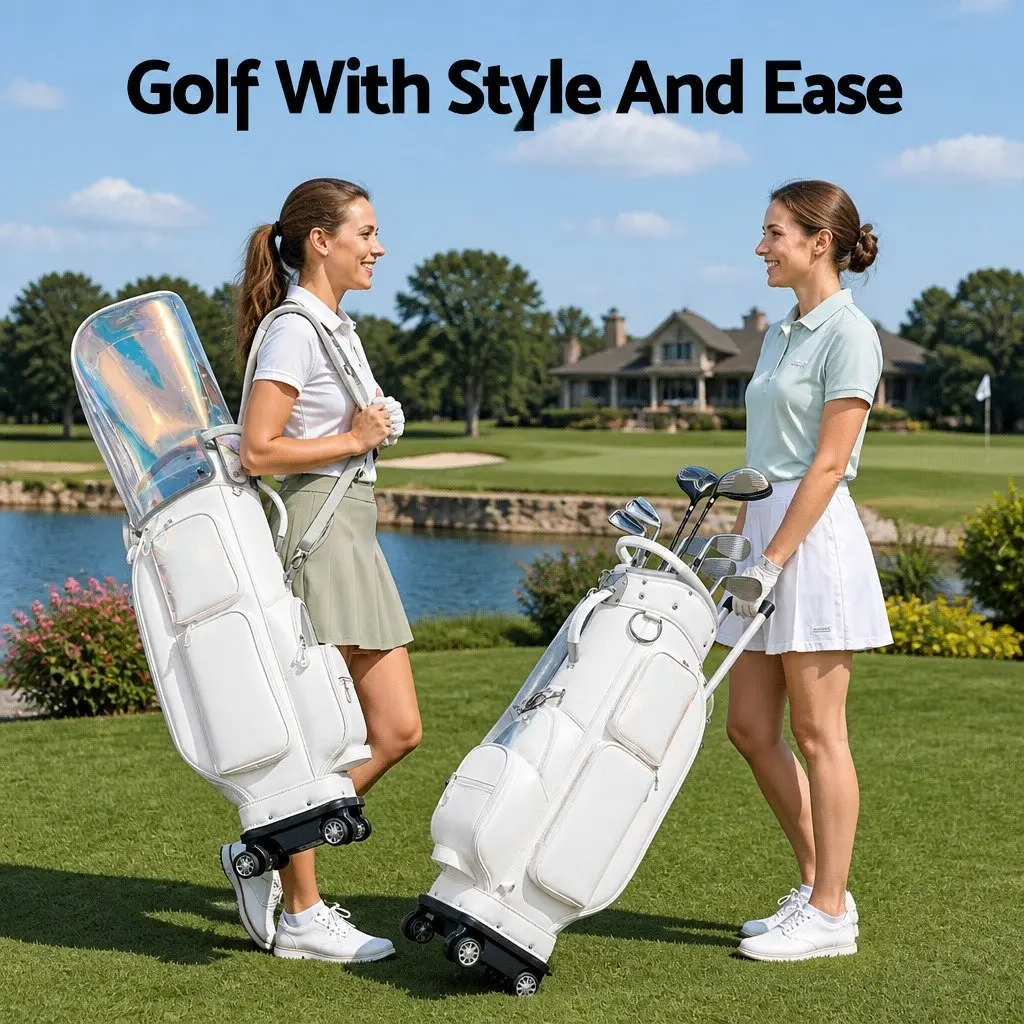 Golf Cart Bag Rolling Buggy Club Organiser with Spinner Wheels Telescopic Handle