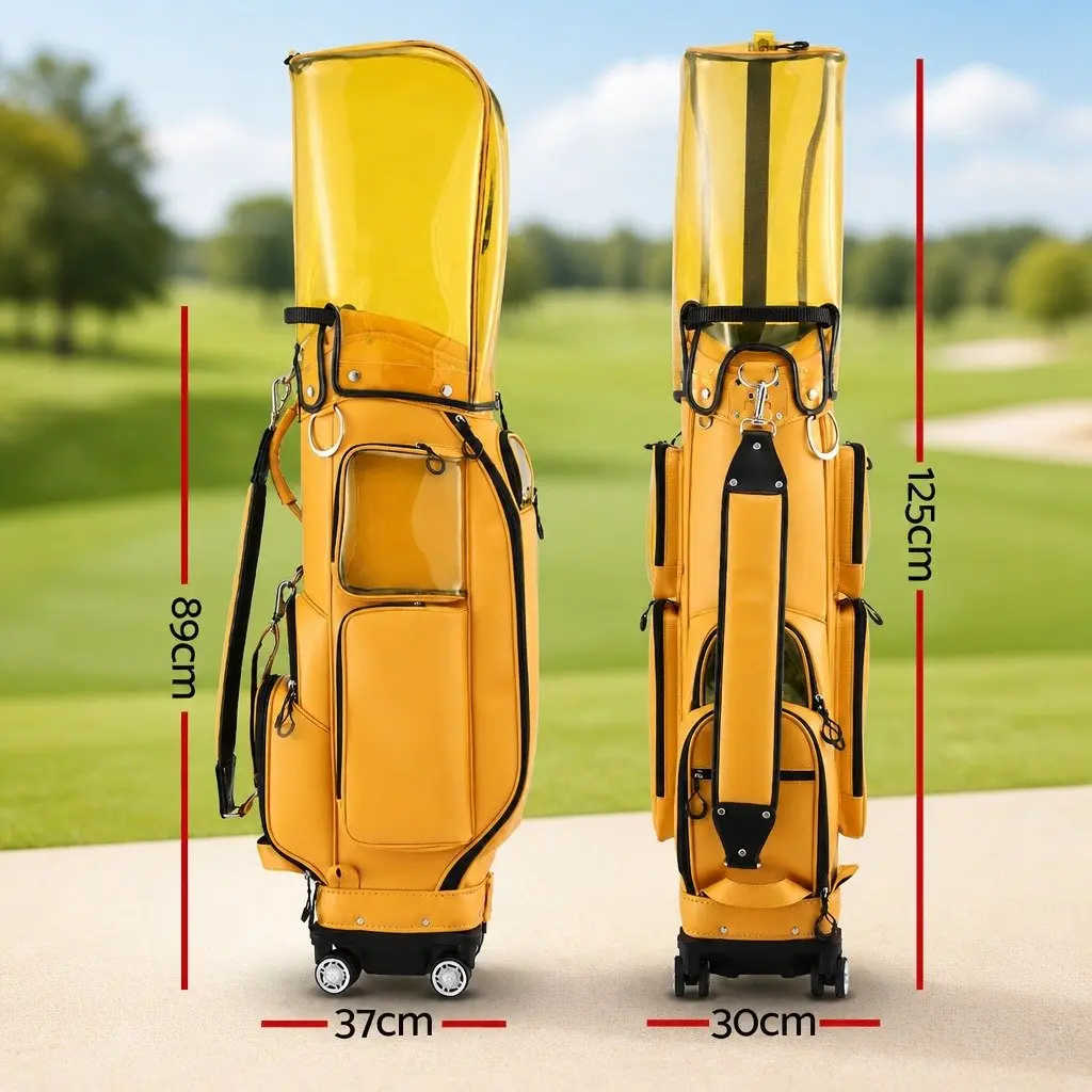 Golf Rolling Cart Bag Organiser with Spinner Wheels Telescopic Handle Yellow