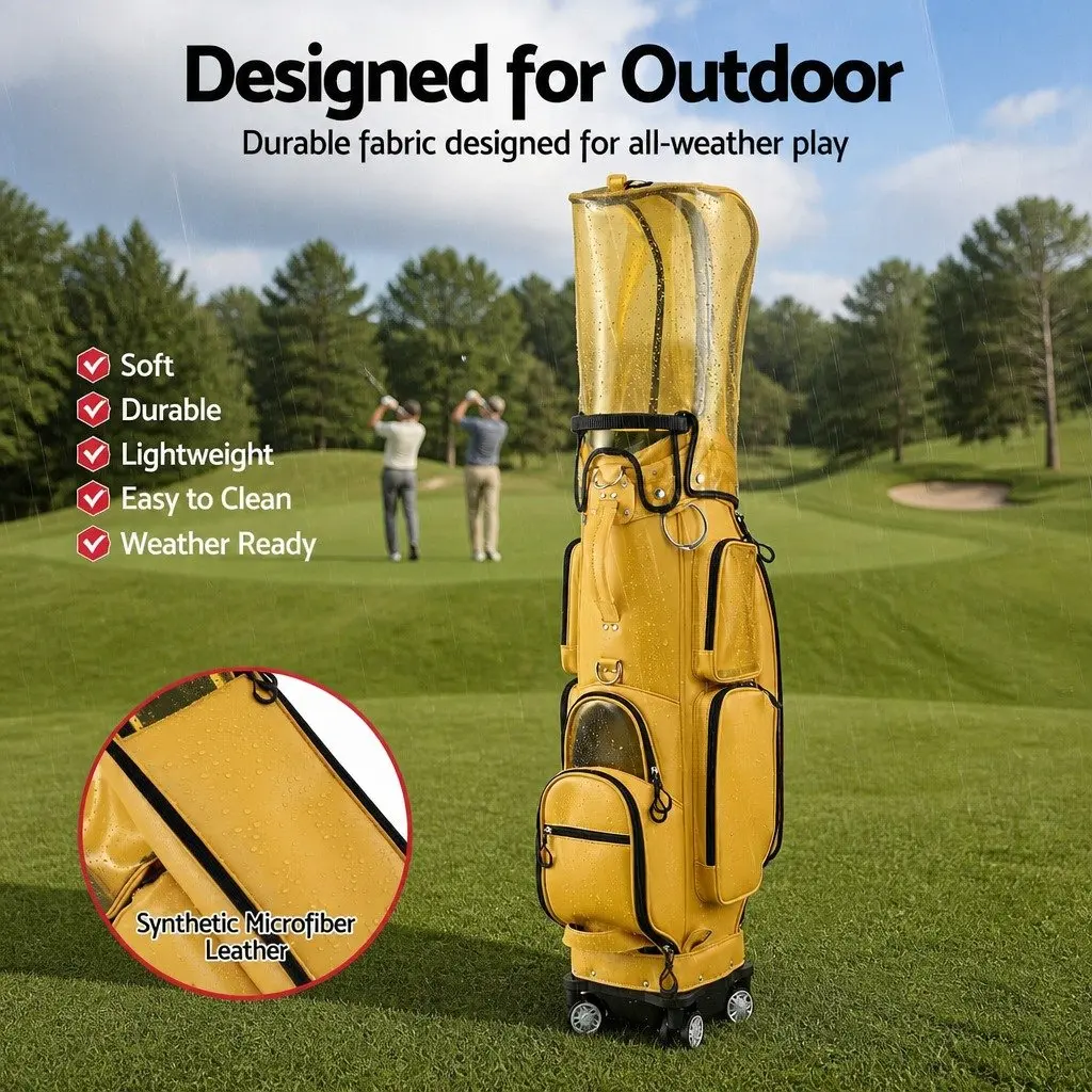 Golf Rolling Cart Bag Organiser with Spinner Wheels Telescopic Handle Yellow