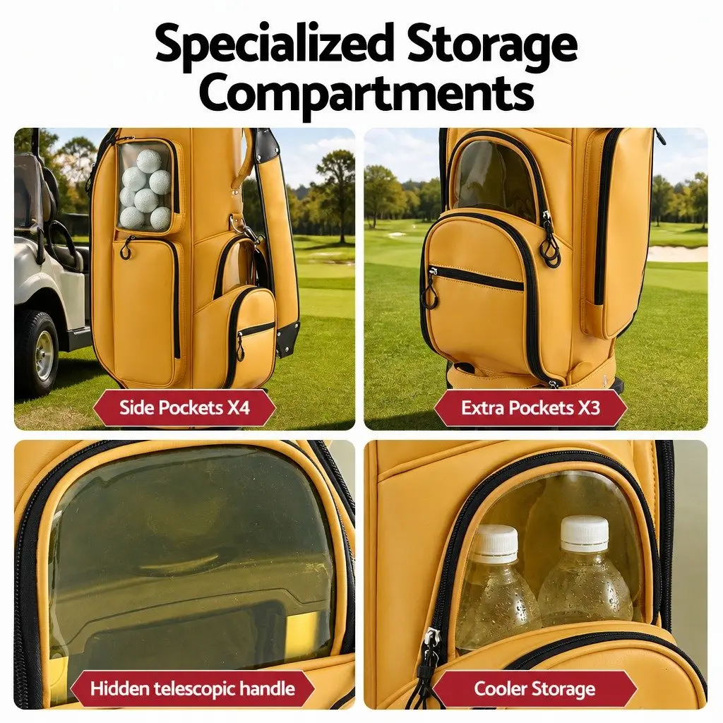 Golf Rolling Cart Bag Organiser with Spinner Wheels Telescopic Handle Yellow