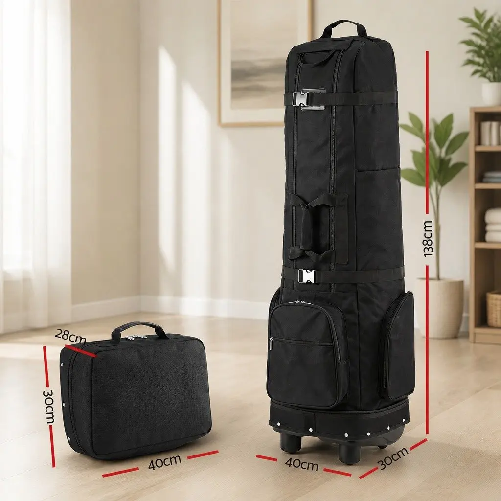Golf Travel Bag Flight Cover Foldable Soft Case Wheels Airline Black