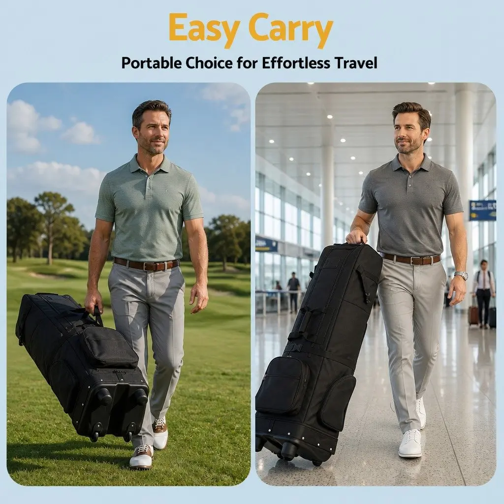 Golf Travel Bag Flight Cover Foldable Soft Case Wheels Airline Black