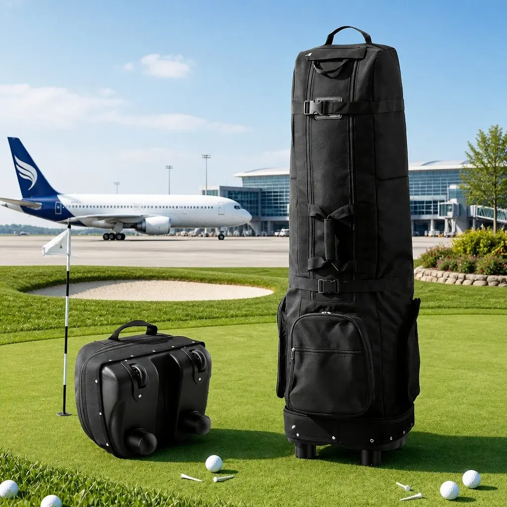 Golf Travel Bag Flight Cover Foldable Soft Case Wheels Airline Black