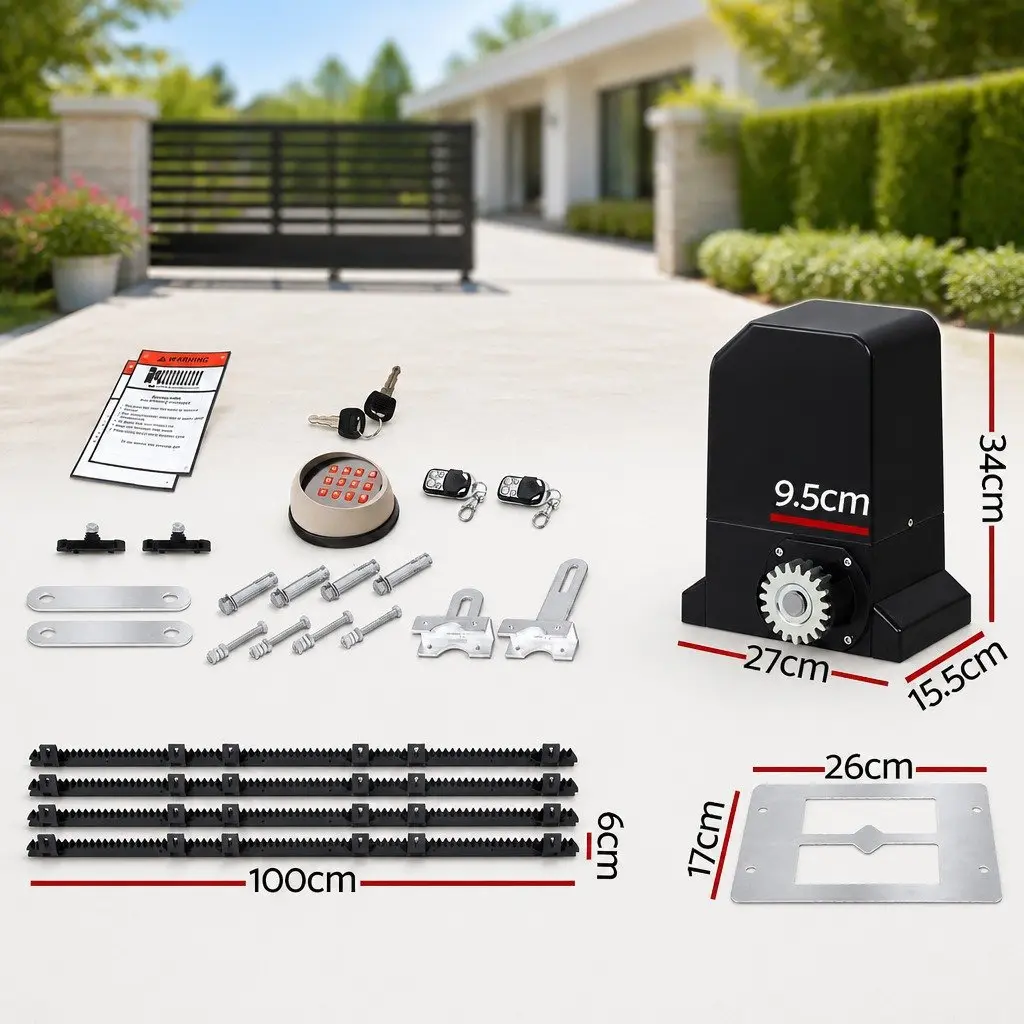 Automatic Sliding Gate Opener Kit Powerful Motor 4M Rail 1000KG Capacity LED Keypad