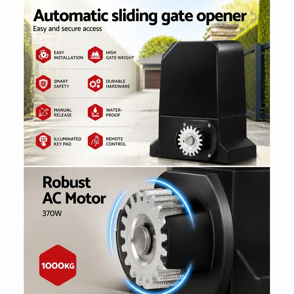 Automatic Sliding Gate Opener Kit Powerful Motor 4M Rail 1000KG Capacity LED Keypad