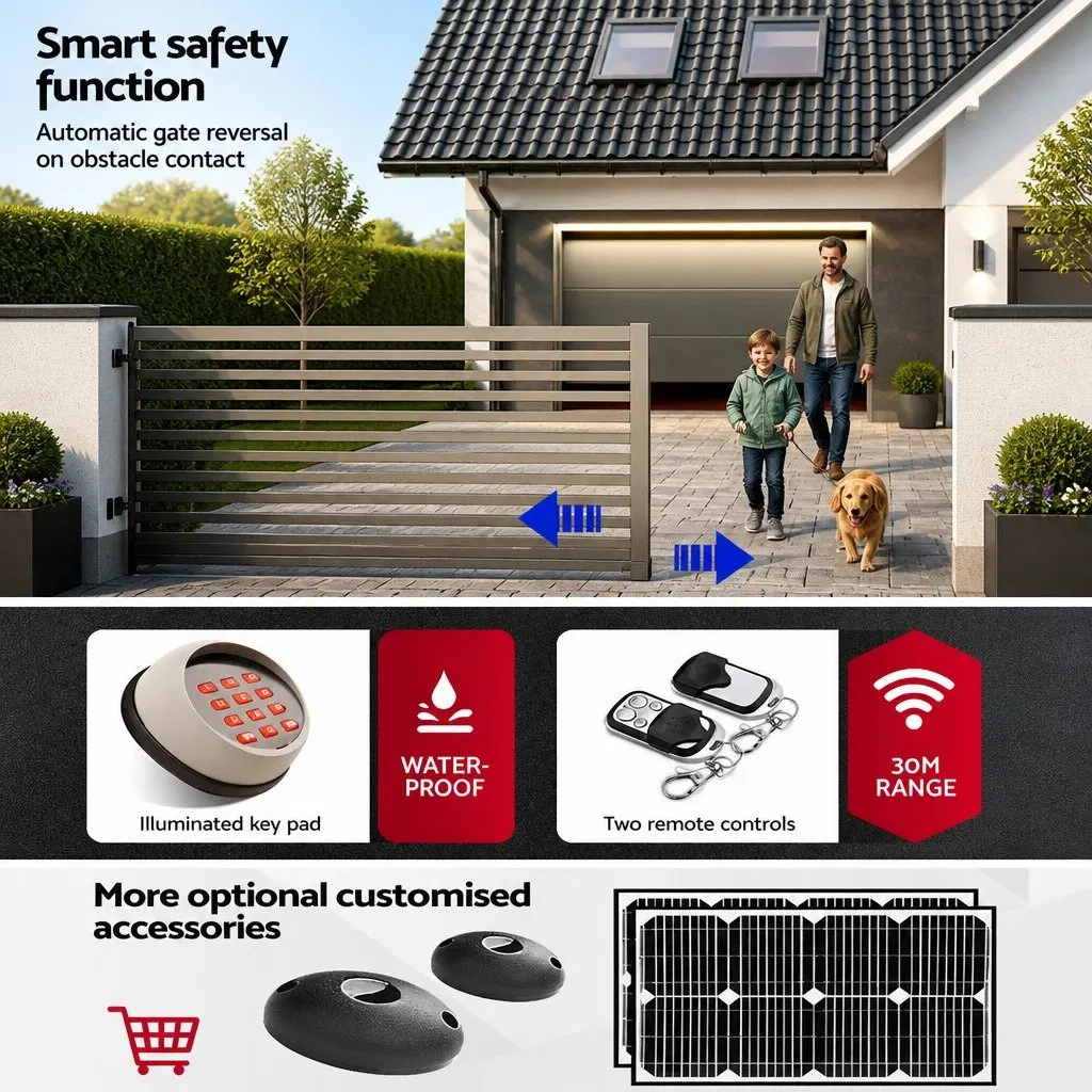 Automatic Sliding Gate Opener Kit Powerful Motor 4M Rail 1000KG Capacity LED Keypad